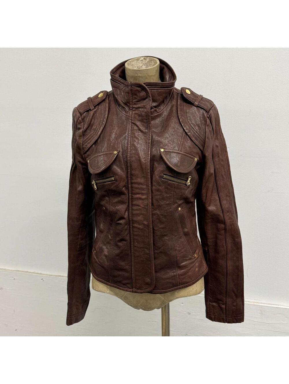 Vintage Y2K Brown Cargo Leather Jacket